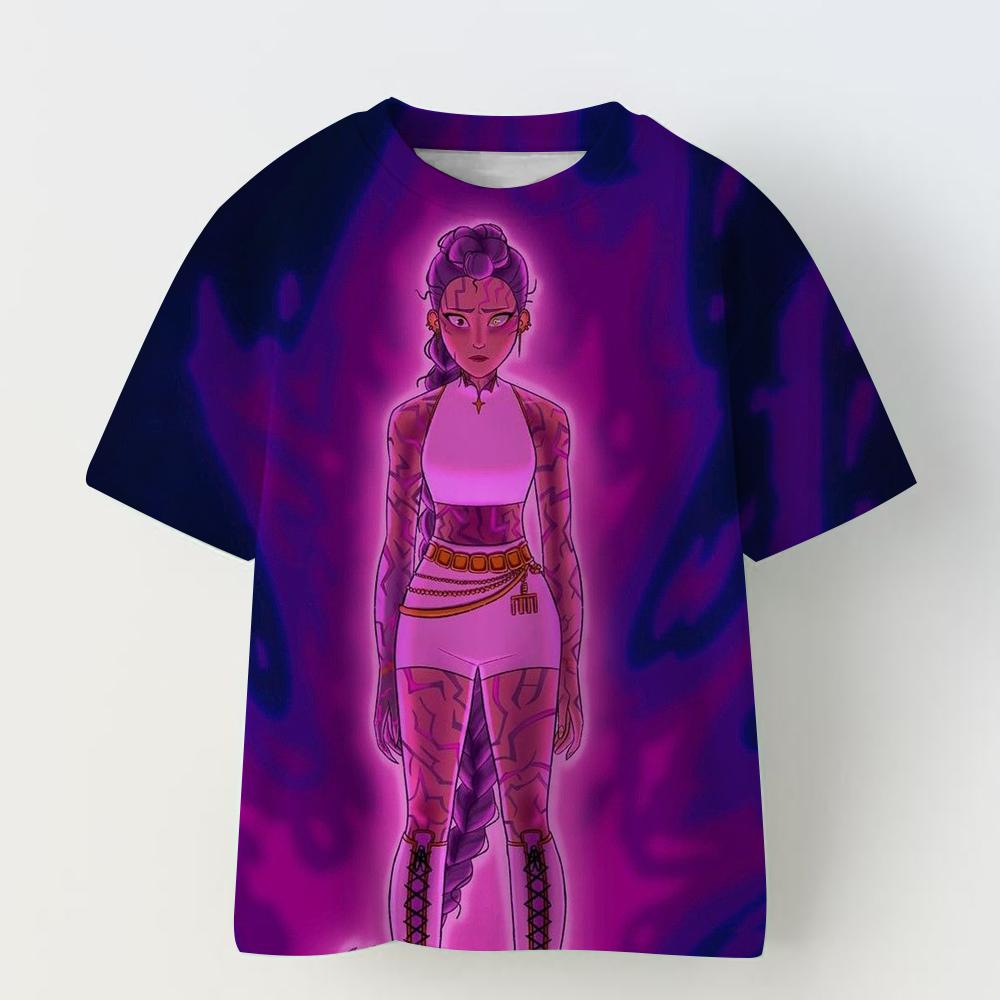 Hot Sale Girls' Witch Hunting Team Children's Heart-shaped Pattern Short-sleeve Soft T-shirt Fashion