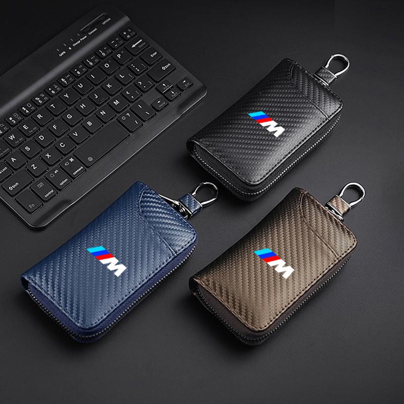 RDZZ5 Carbon Fiber Multifunction Car Keychain Key Bag Anti-loss Wallet For BMW 1 3 5 7 Series M X1 X3 X5 F15 F16 F20 F30 M3 M4 E34 E46