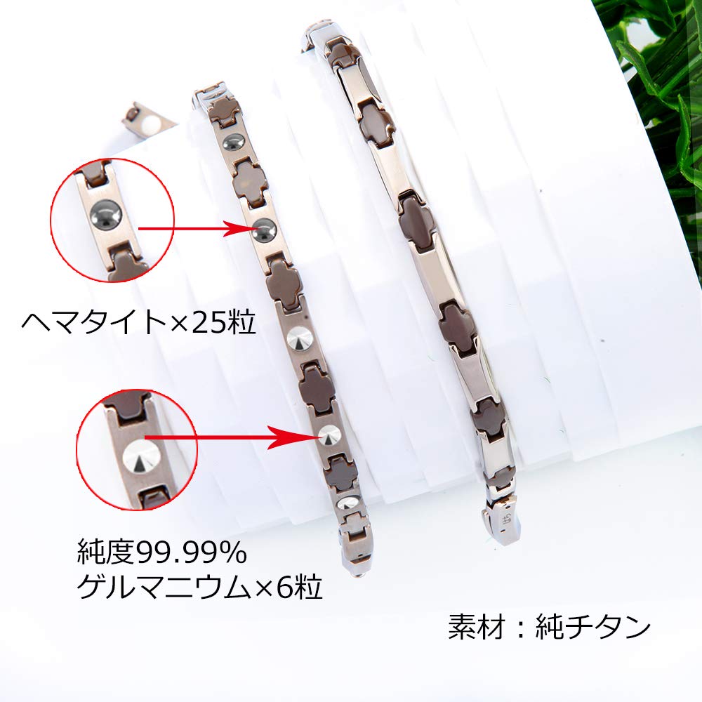 Hachi Pure Titanium Necklace with 6 Gems, 25 Gems of Germanium, and Hematite, Premium Ceramic, Men's Necklace, Anti-Static, 55.5cm (Black)