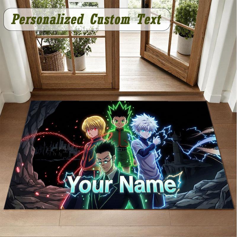 Crystal Velvet Square Rug Custom NameHunter × Hunter Pattern Non Slip Home Floor Decor Rug