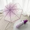 Korean Style Umbrella Folding Cute Goddess Small Fresh Simple Forest Style Three Fold Cherry Blossom Transparent Umbrella
