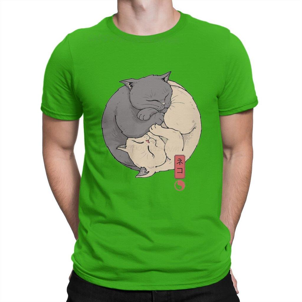 Yin Yang Cats Unisex Tshirts Japanese Art Anime Tshirts Unisex Graphic Tee Shirts Male Camisas Smooth Tshirts Transfer Printing