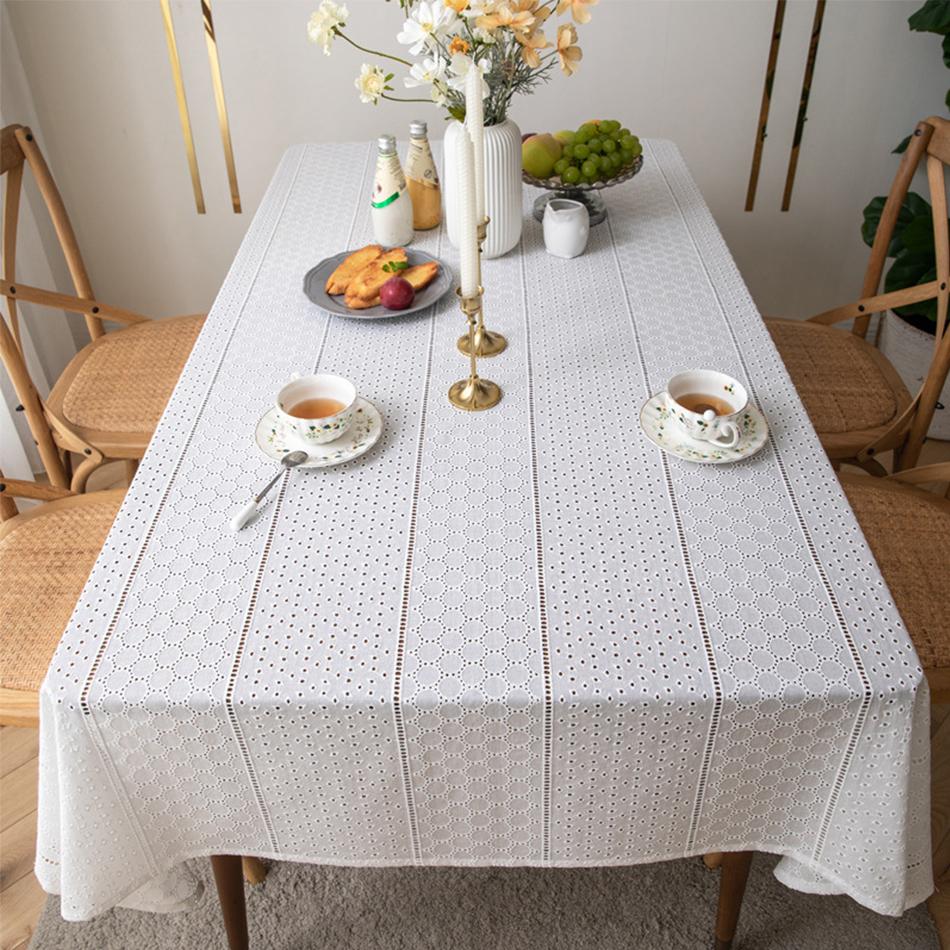 Хлопковая белая скатерть с французской вышивкой, украшение чайного стола, прямоугольное покрытие стола для кухни, свадебной столовой