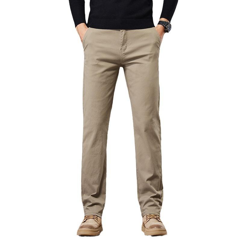 2024 Осень и зима Новые мужские высококачественные повседневные брюки из чистого хлопка, прямые брюки в деловом стиле, свободные, модные брендовые брюки