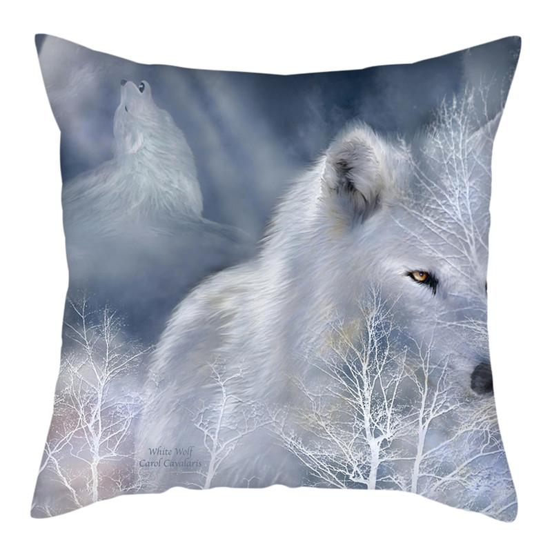45x45cm Polyester Wildlife Print Cushion Cover Wolf King Photo Pillow Cover Home Sofa Decoration Pillowcase
