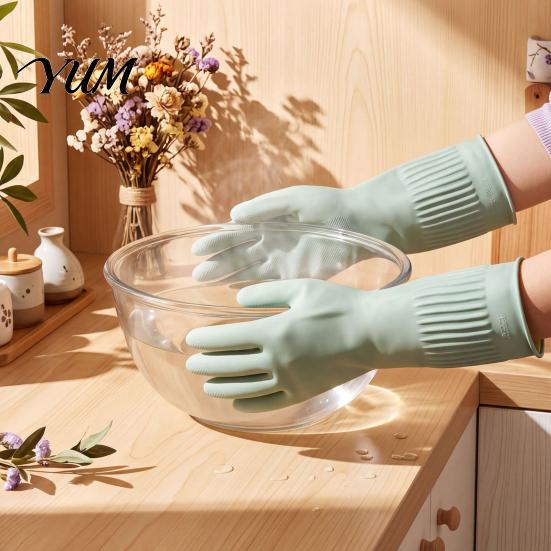 Waterproof Dishwashing Gloves Extended Gloves, Anti-slip Grip Natural Latex Elbow Length for Women Protective Durable Cleaning Laundry And Gardening