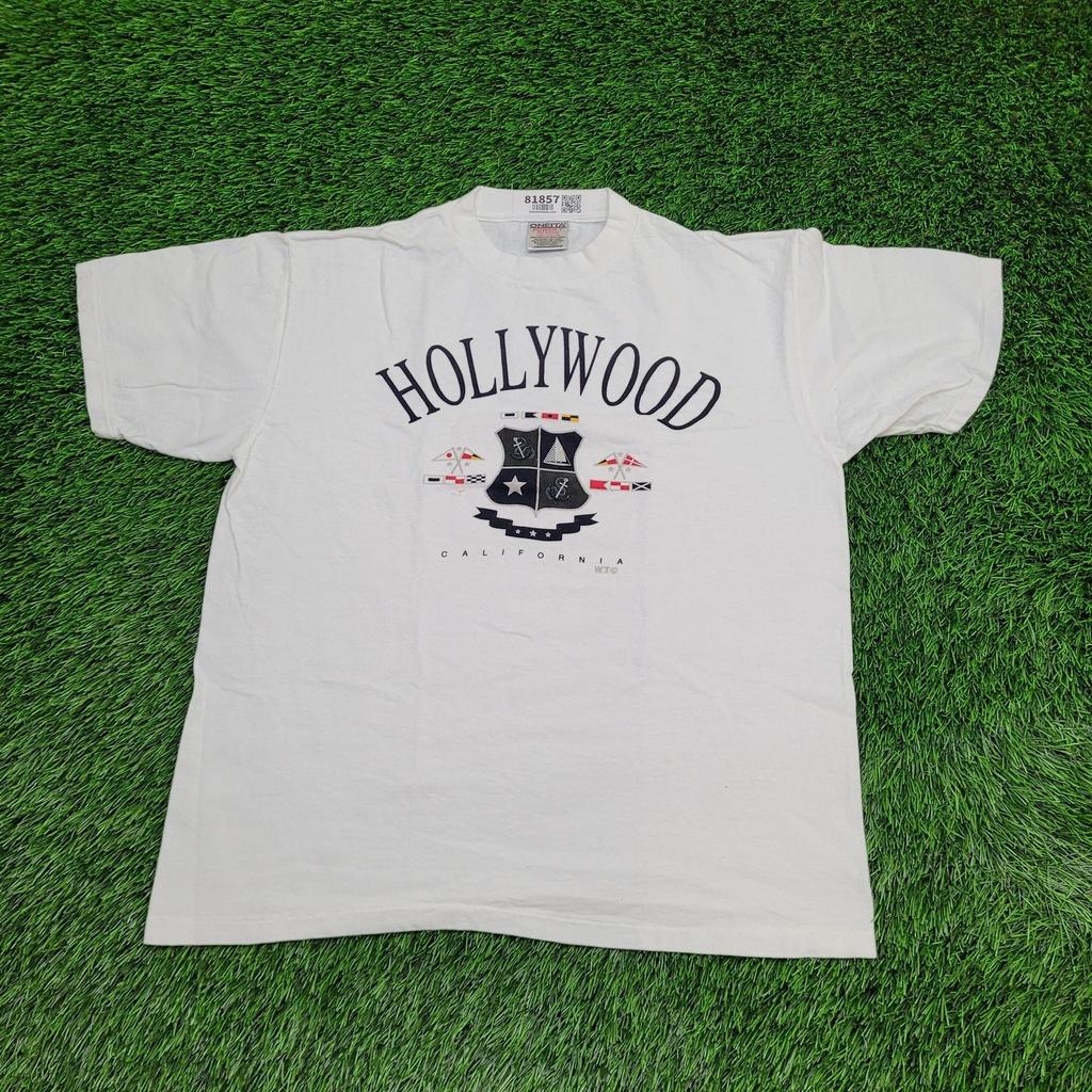 Vintage 90s Hollywood California Shirt M/L 21x25 White Flag