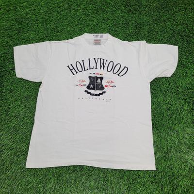 Vintage 90s Hollywood California Shirt M/L 21x25 White Flag