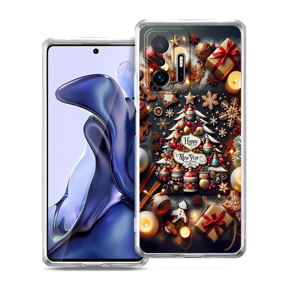 Прозрачный чехол для телефона для Xiaomi Mi 14 13 12 11 Ultra 13T 12T 11T Poco X3 NFC F3 F6 Pro 5G Мягкий ТПУ Новогодний Рождественский узор
