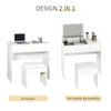 Makeup Table with Foldable Mirror, Modern Makeup Table, with Stool, Storage Compartment (4 Compartments), White MDF, 80x40x79 cm