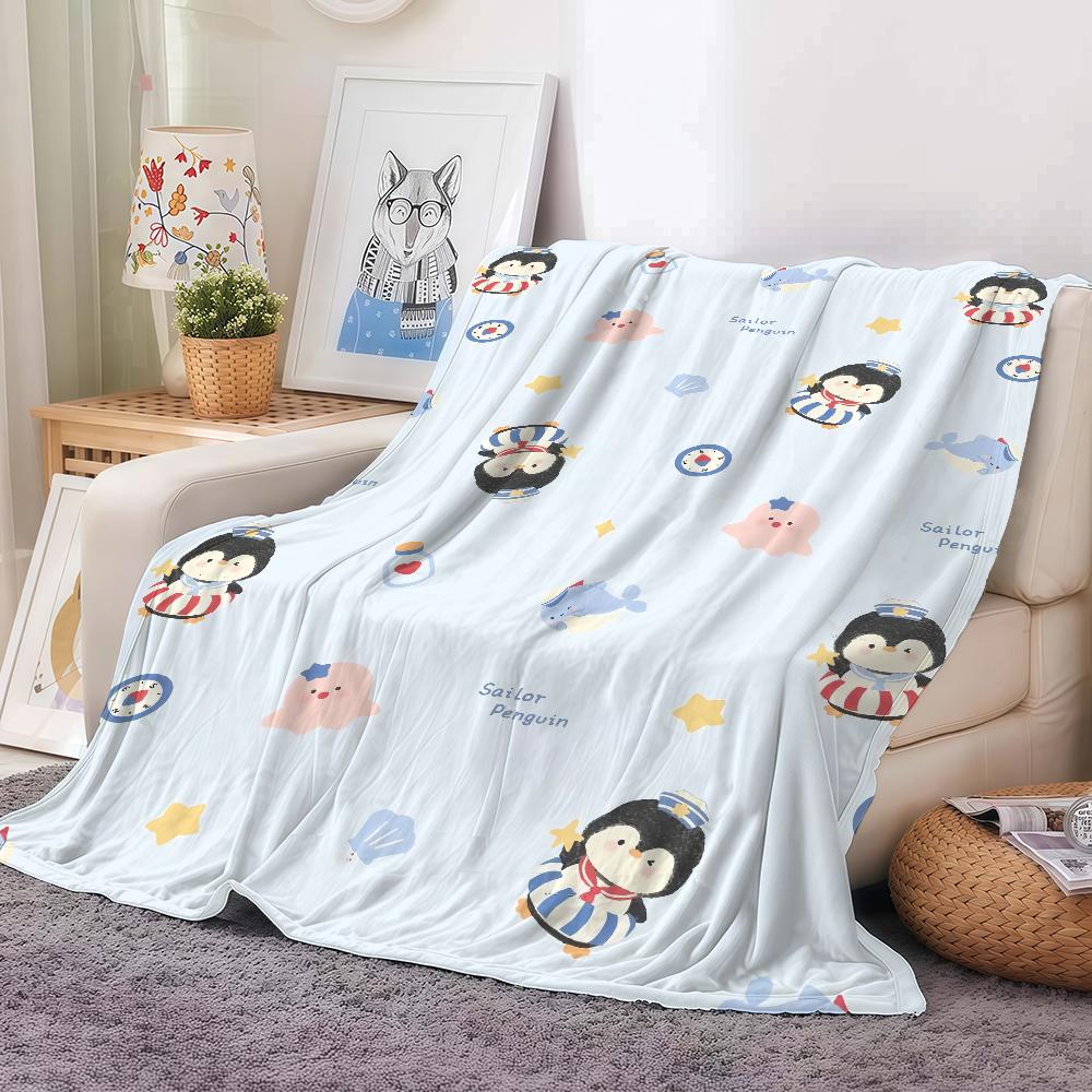 Cartoon Penguin Cute Blanket Warm Soft Suitable For Bedroom Sofa Bed Living Room Office Travel Camping Gifts