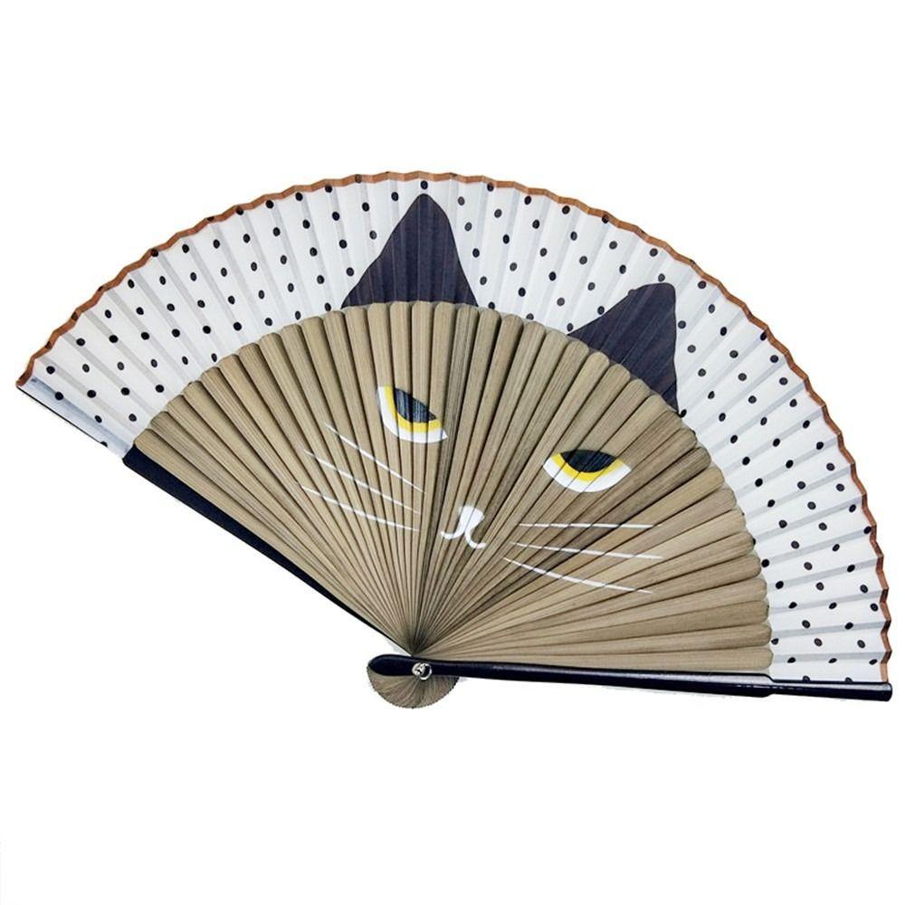 Handheld Size Silk Fan Cat Patterns Handmade Fan Popular Cartoon Fan Home Decoration