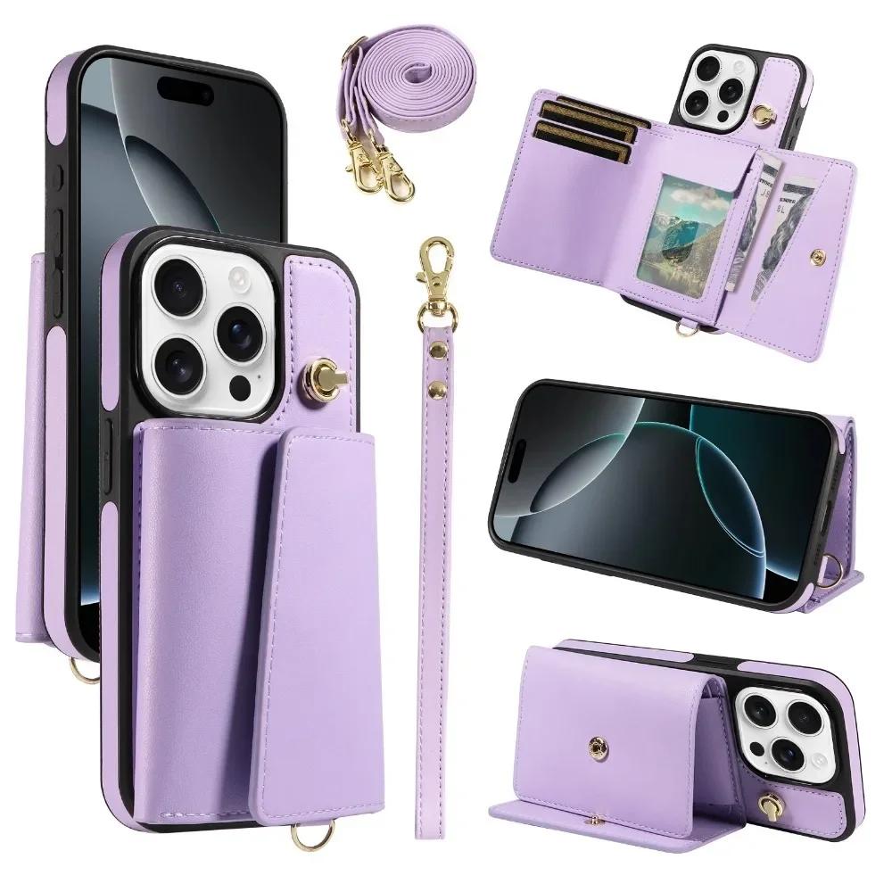 Чехол-кошелек из искусственной кожи для iPhone 16, 15, 14, Plus, 13, 12, 11 Pro Max, ремешок на запястье с держателем для карт, защитный чехол