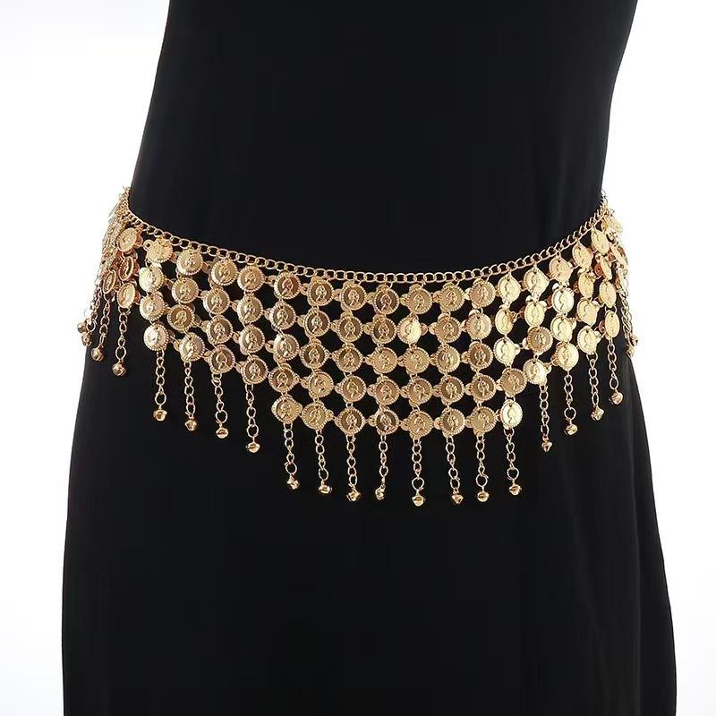 Tassel Belly Dance Waist Chain Women Gold Coin Hip Belt Fashion Costume Accessory for Performance Night Party Cosplay Dancing