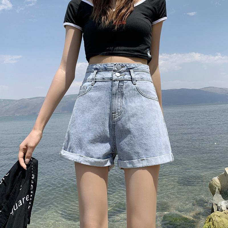 Wowen Classic and Minimalist Fashion Versatile Black Female Ultra-high-waisted Thin Summer Loose Wide-legged Rolled A-line Denim Shorts Individuality