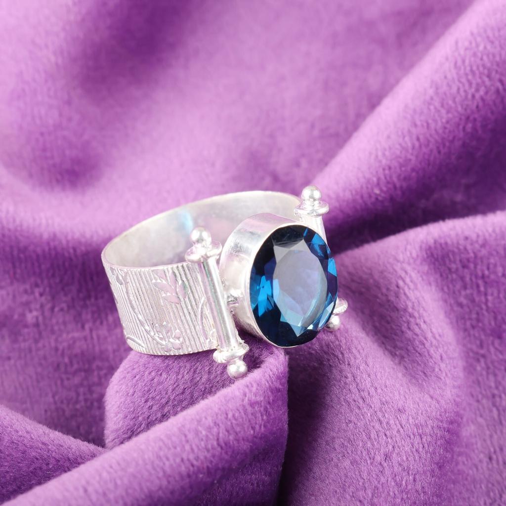 Натуральный Лондонский Голубой Топаз Драгоценный Камень 925 Стерлинговое Серебро Ювелирное Изделие Кольцо Ручной Работы RR-22-10