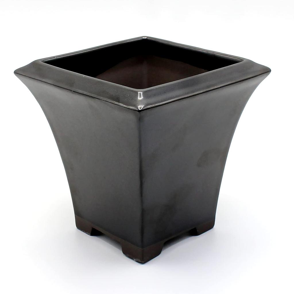 Umekichi Bonsai Square Bonsai Kengai Black Matte Seto Suitable for Miscellaneous Pine and 12cm Supplies, 4-inch Pot, Style, Glaze, Ware, Deep,