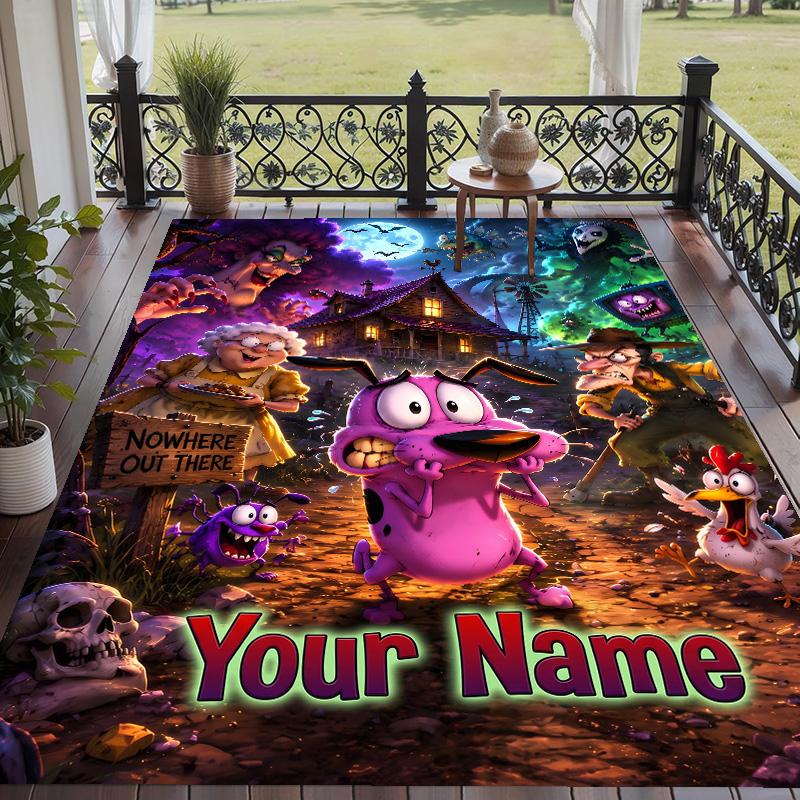 Custom Text Courage the Cowardly Dog Pattern Floor Rug Soft Indoor Carpet Mat Living Room Bedroom