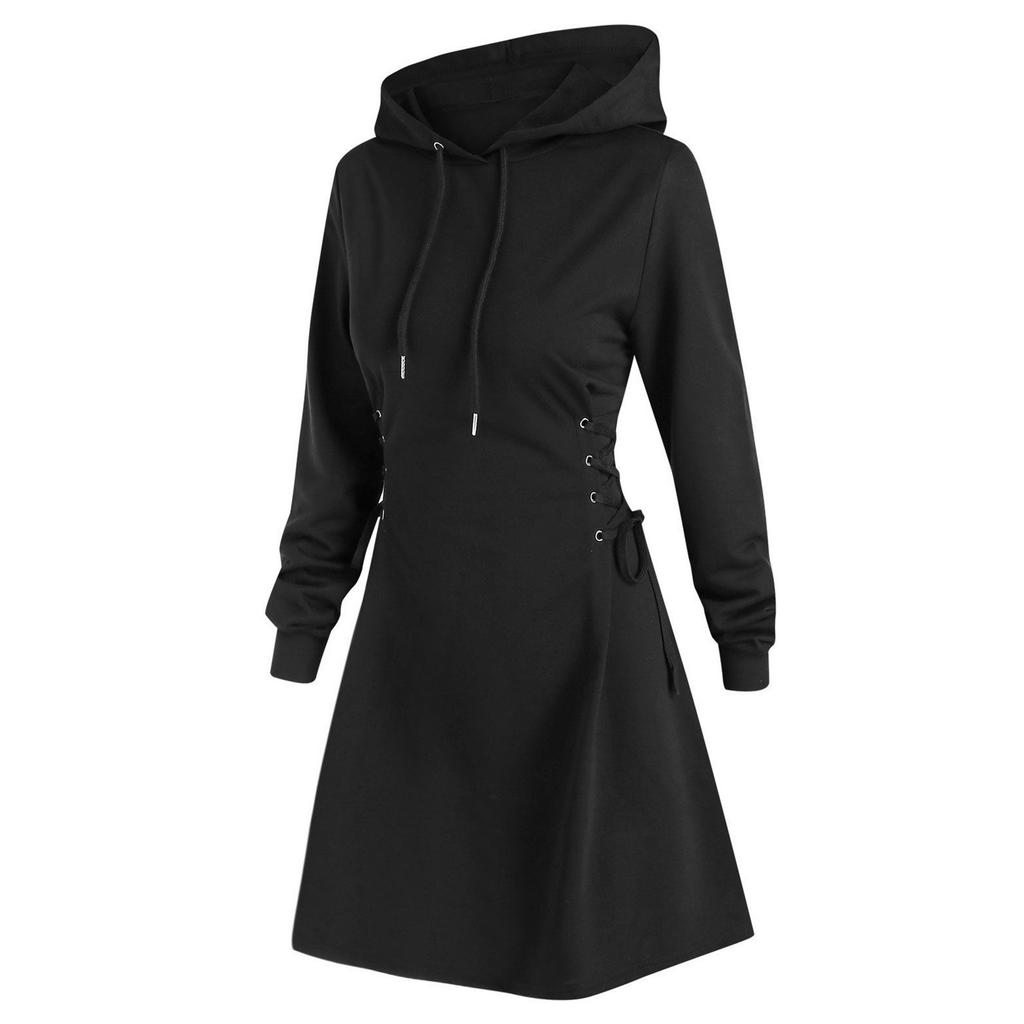 Women's Hooded Casual Fashion Hoodie Dress Long Sleeved Solid Color Dress