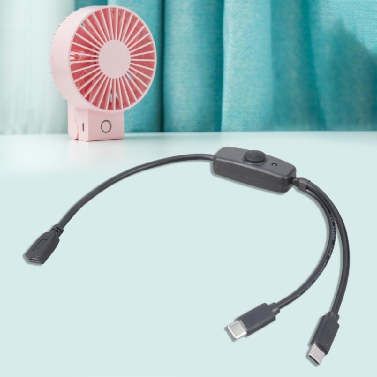 3A Charging Cord USB 5Pin to Type C Extension Cable 1 to 2 Built In Switching Button for Phones and Small Gadgets