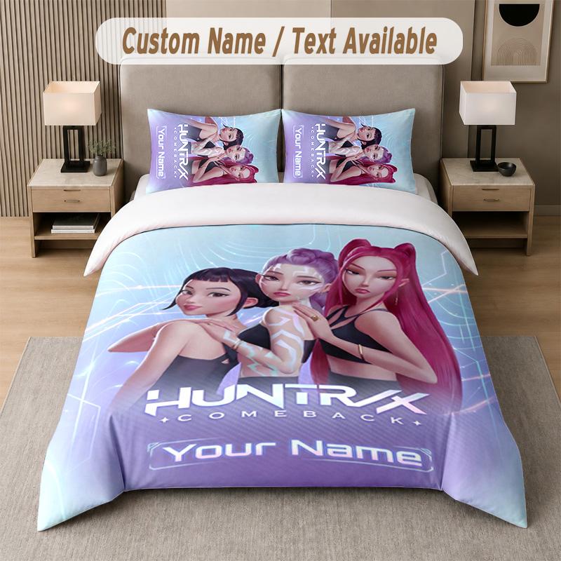 Kpop Demon Hunters Design Bedding Set Custom Text 1 Duvet Cover & 2 Pillow Cases