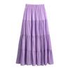 Women Summer Skirt Elastic High Waist Stitching Large Hem Skirt Solid Color Loose Fit Casual Skirt Streetwear