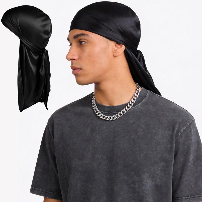 100% Pure Silk Pirate Hat 19 Momme Unisex Street Dance Headwrap UV Protection Adjustable Long Tail Cap