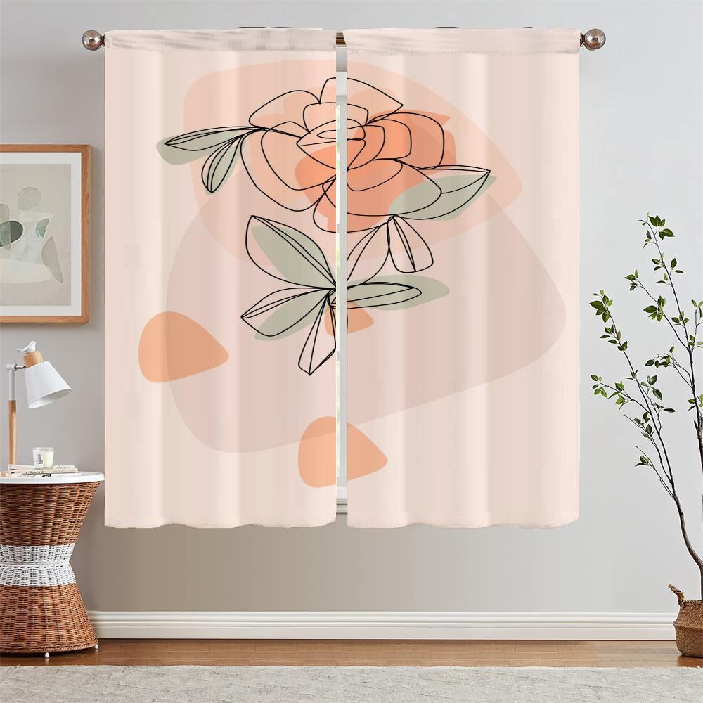 Abstract Line Pattern Kitchen Curtain Tiebacks Bedroom Blackout Curtains for Living Room Window Curtains Salon 2 Pieces Blinds