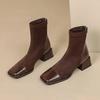 Women Fashion Square Toe Chunky Heel Short Boots New Autumn Winter Concise Elastic Skinny High Heels Shoes Zapatos De Mujer