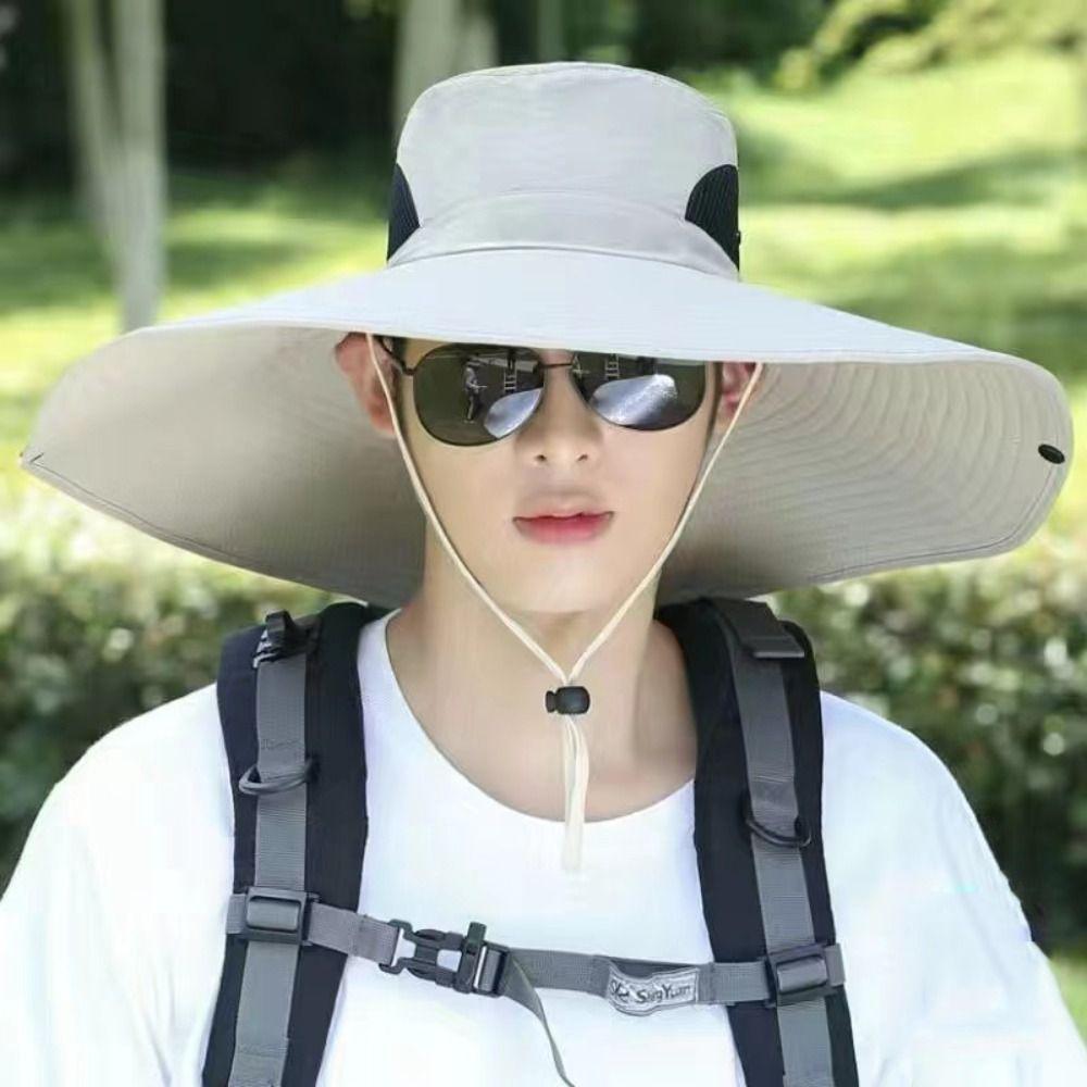 Wide Brim Men's Bucket Hat Polyester Sun Protection Hat Sun Protection Cap Women Beach Hat Riding