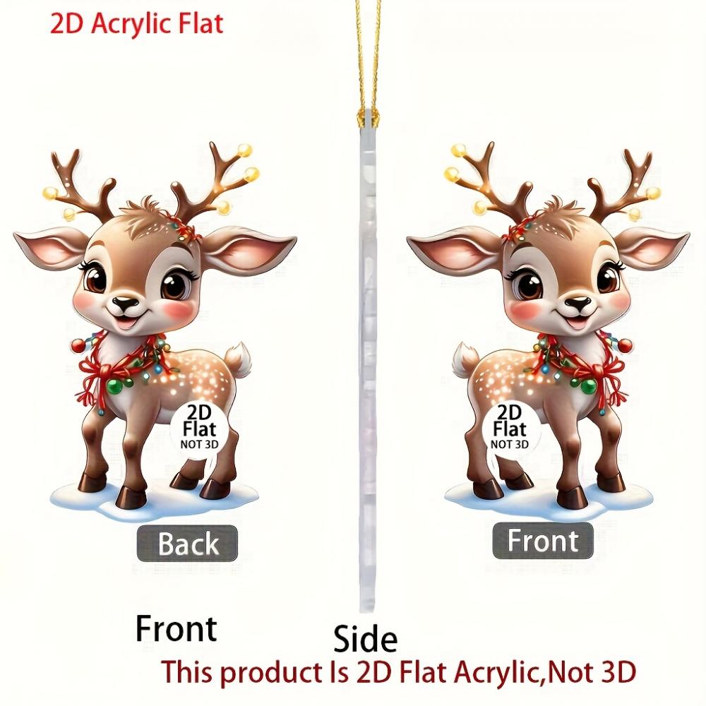Cute Elk Baby with Christmas Lights Acrylic 2D Flat Pendant Christmas Tree Decoration Pendant Car Rearview Mirror Pendant Holiday Decoration Pendant