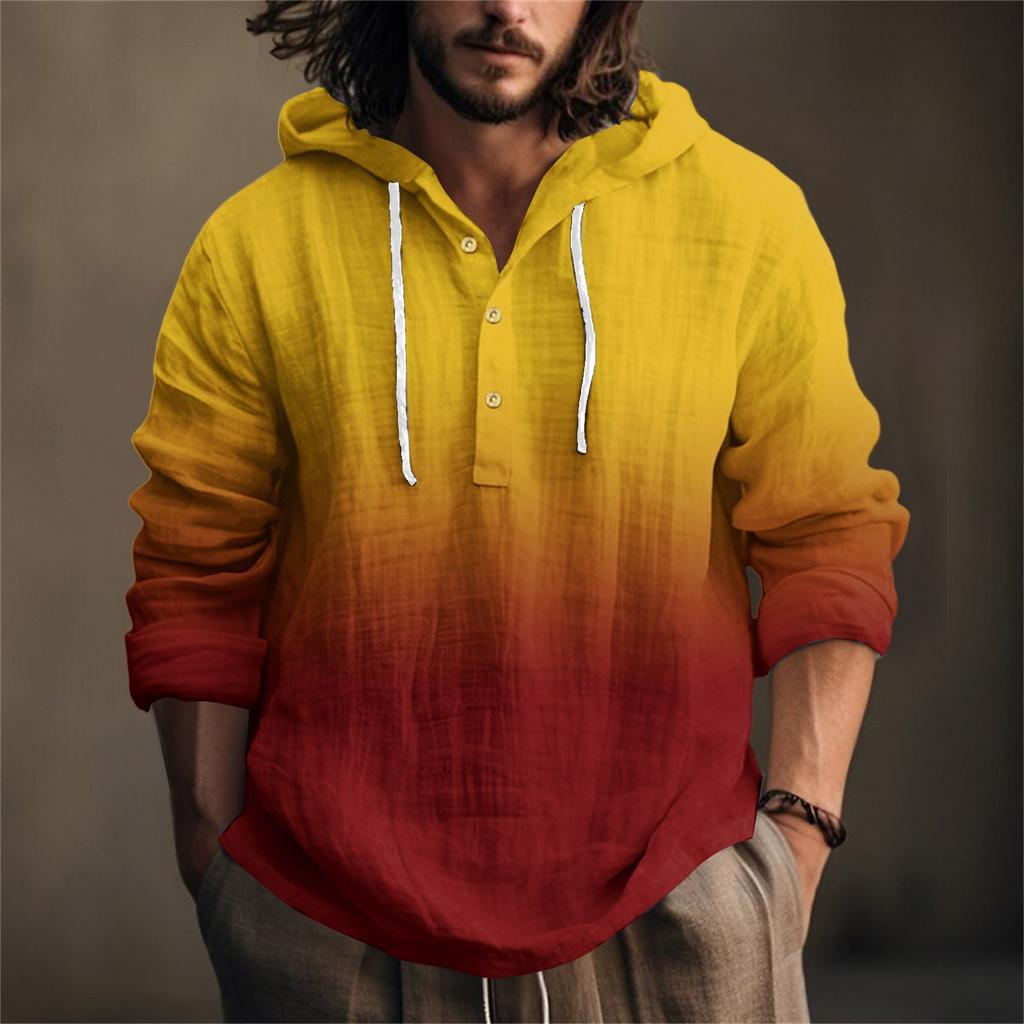 Printed Men's Cotton And Linen Shirt Hooded Long-sleeved Hooded Spring And Summer Casual Daily Wear