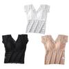 Women Lace Top Mesh Sheer Short Sleeve V Neck Undershirt with Padded Bra Floral Lace Tank Top Summer Casual Basic Shirt