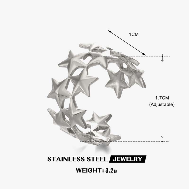 Stainless Steel Meetal Star Cross Open Rings For Women Men Vintage Gold Five Pointed Star Adjustable Rings Jewelry Gift