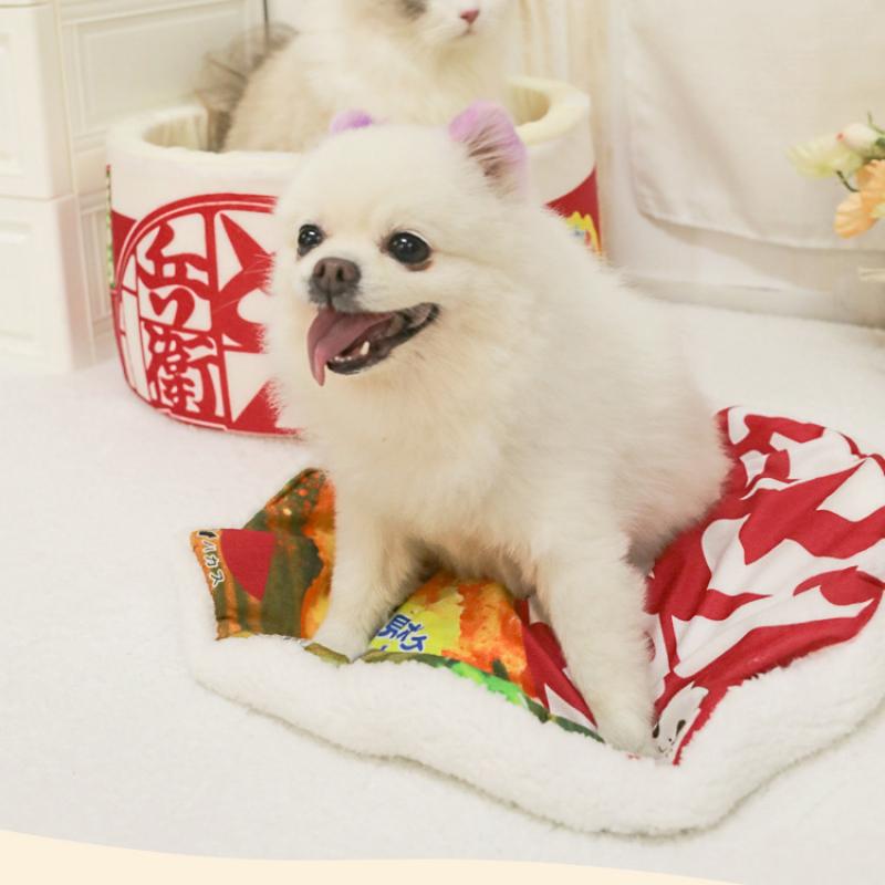 Подстилка для домашних животных в форме лапши с флисовой подкладкой, теплая, дышащая, съемная, круглая, для кошек, откидная крышка, универсальная, для собак, на все времена года