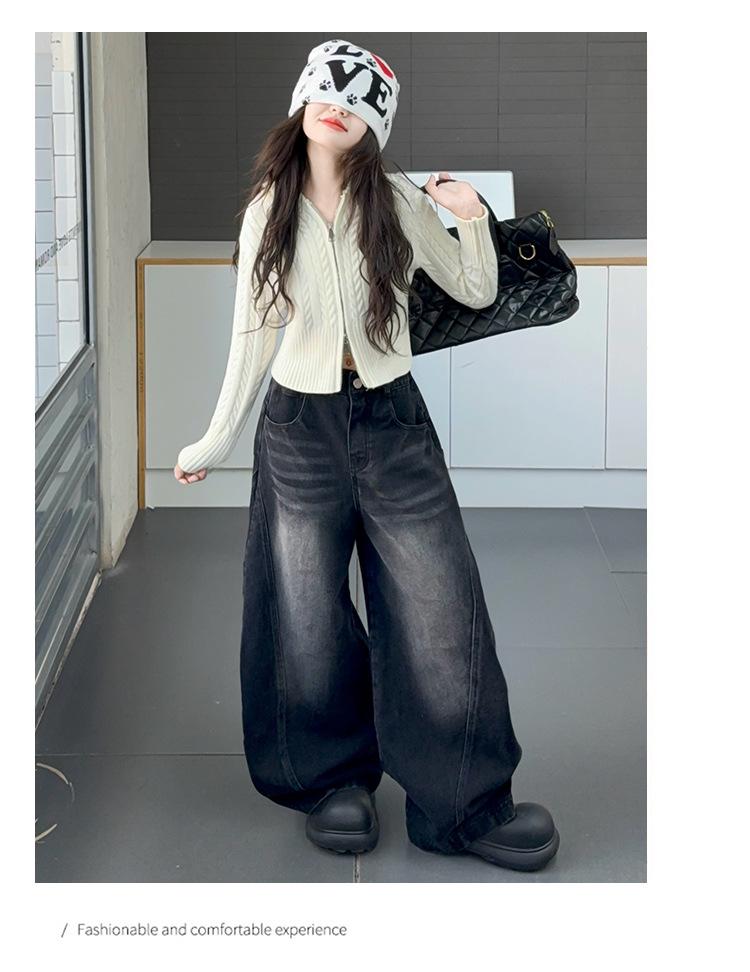 Комплект для девочек «Осень 2025», кардиган с капюшоном и джинсы в корейском стиле