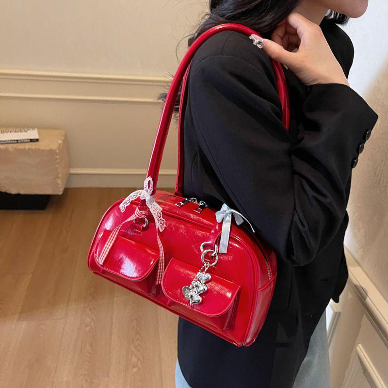 2025 Spring Star-Style High-Value Women's Large Bow Ribbon Shoulder Bowling Bag