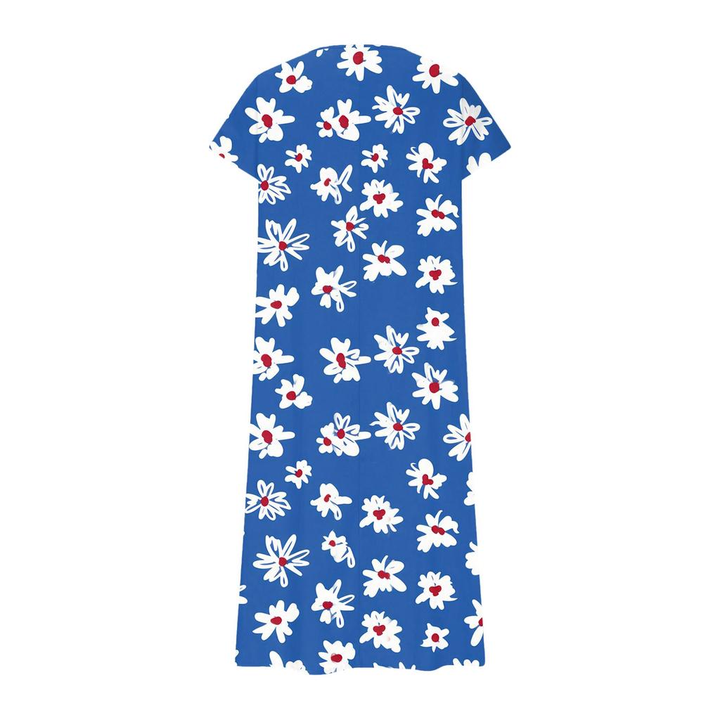 Fashion Women's Summer V-Neck Short Sleeve Floral Print Beach Dress