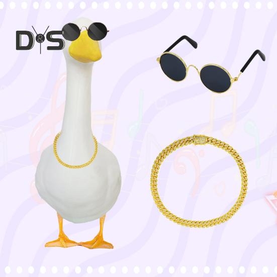 1 комплект нарядов для газонного гуся, ожерелье со стразами в стиле хип-хоп, винтажные солнцезащитные очки, украшение для статуи гуся на открытом воздухе, украшения для одежды, аксессуары