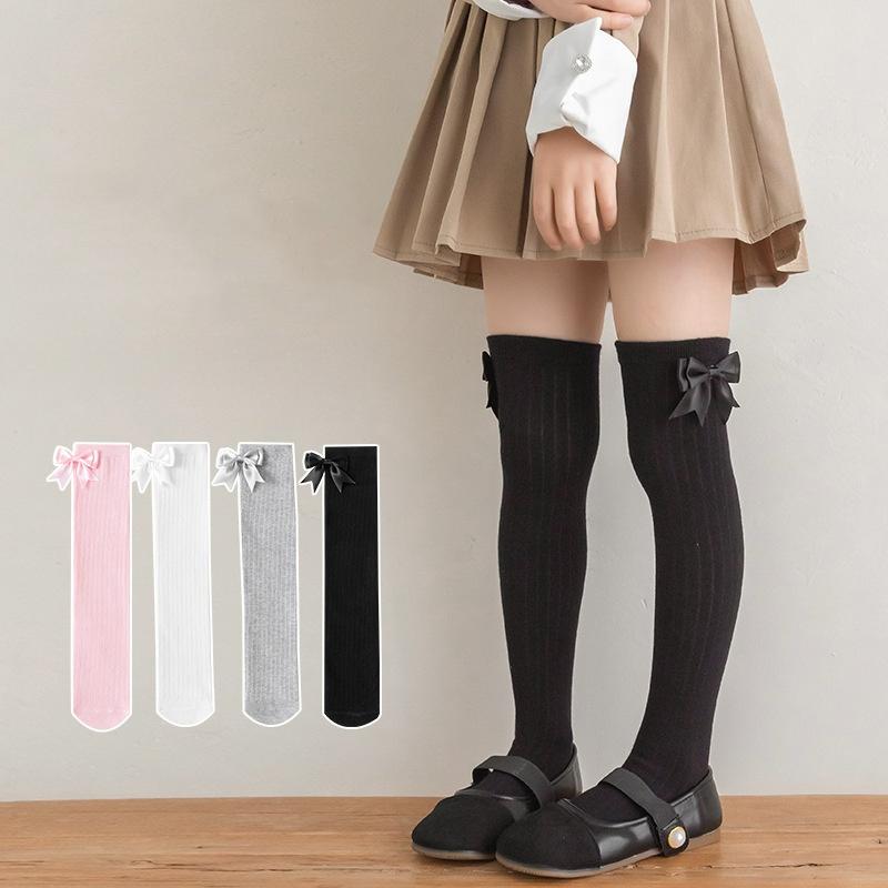 1 пара мягких гольфов для детей, милые модные леггинсы Koren для девочек, леггинсы с бантом, хлопковые носки, весенне-осенние детские школьные носки