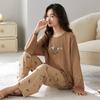 Women's Cotton Cartoon Print Pajama Set - Long Sleeve and Pants, Lycra Cotton, Casual & Elastic, Autumn Homewear