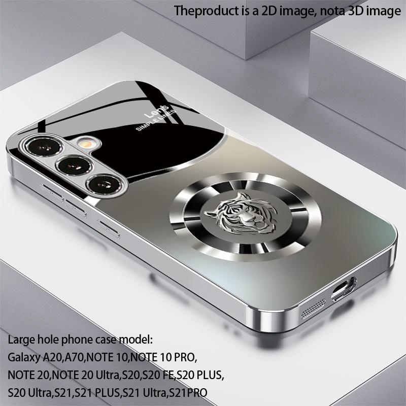 Серебристый чехол для телефона с 2D-узором «Линза тигра» для Samsung S26 S25 S24 S23 S22 S21 S20 A56 A36 A16 Электрооцинкованная стеклянная защитная крышка