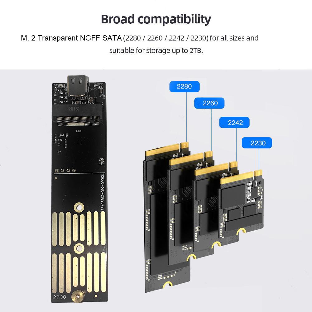 Прозрачный внешний корпус для SSD M.2 NGFF SATA Type C USB 3.1, 10 Гбит/с, внешний адаптер SSD для 2230/2242/2260/2280