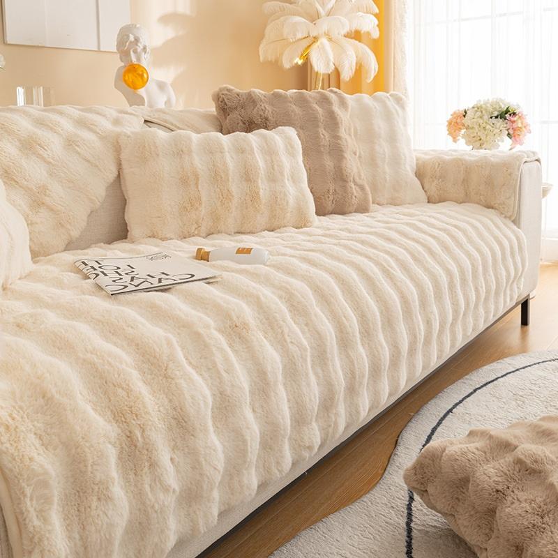 Утолщенный плюшевый чехол для дивана с кроликом, универсальный нескользящий зимний теплый диван, полотенце, подушка, чехлы для мебели для гостиной