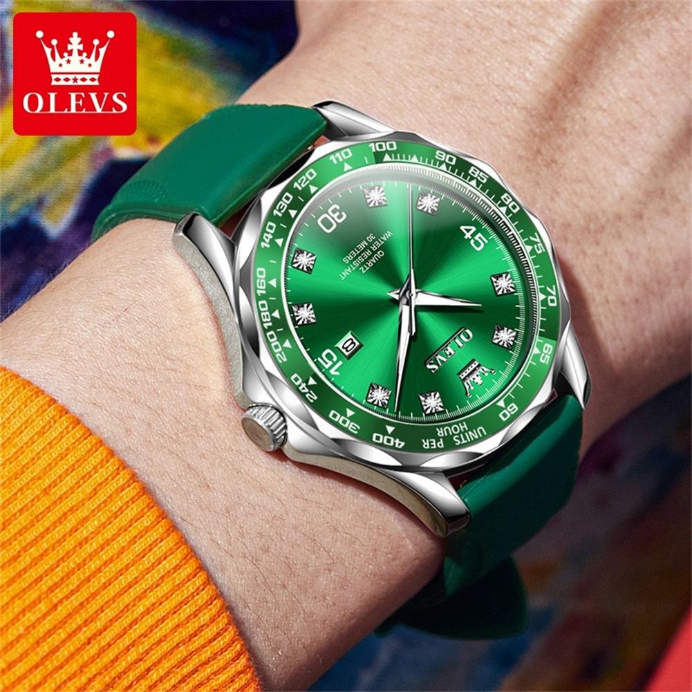 OLEVS Brand Single Calendar Diamond-Encrusted Quartz Watch for Men