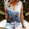 Женские майки, сексуальные летние топы без рукавов с V-образным вырезом, жилет с 3D принтом, топы с красными цветами и бабочками