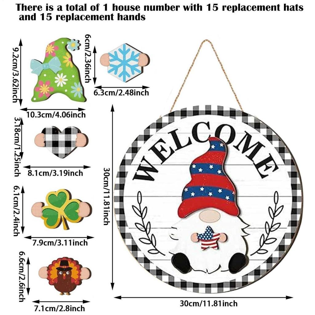 Halloween Gnome Door Sign with Magnetic Pieces - Welcome Sign Decor for Home Front Door, Porch, Yard, Garden, Indoor Party Decor