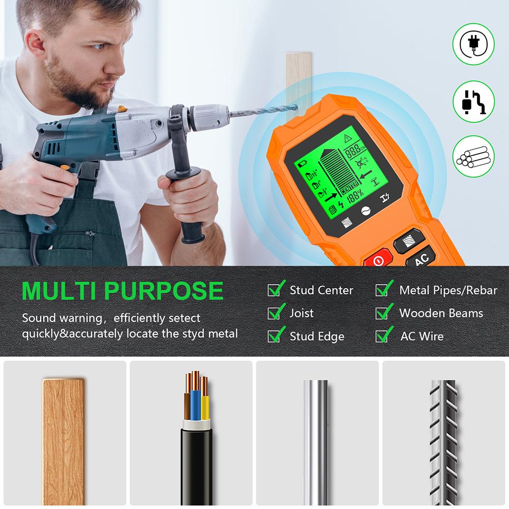 7 In 1 Electric Wall Scanner Sensor with LCD Display Studs Detector High Accuracy for AC Wire Metal Studs Wood Joist Pipe