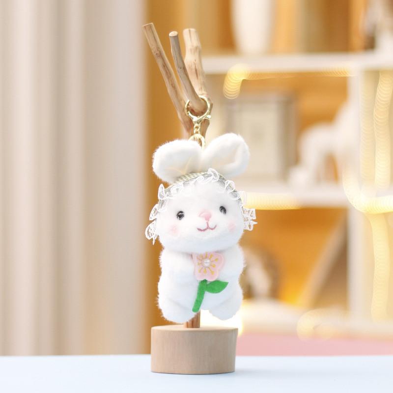 Cute Rabbit Hanging Decoration Soft Plush Bunny Toy With Colorful Floral Design