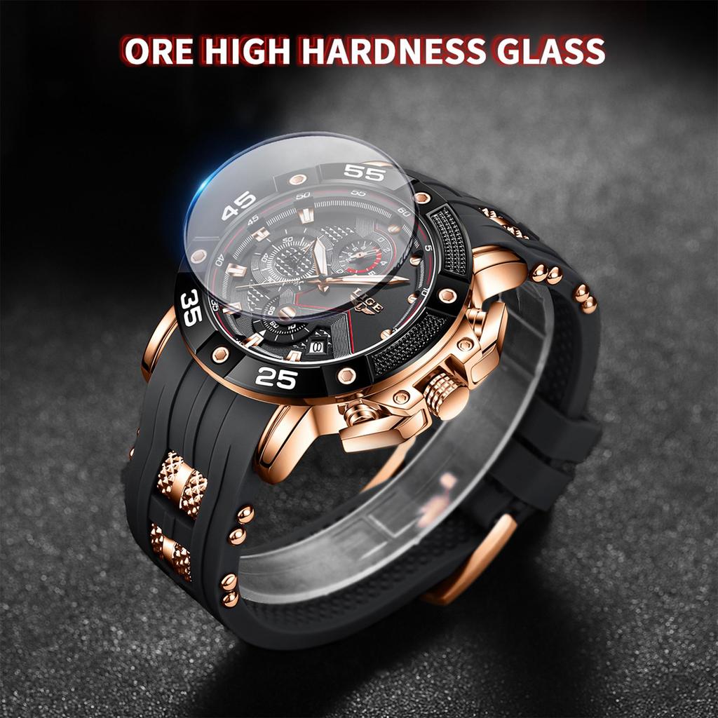 LIGE Men Watch Fashionable Sports Waterproof Silicone Strap Men's Quartz Watch